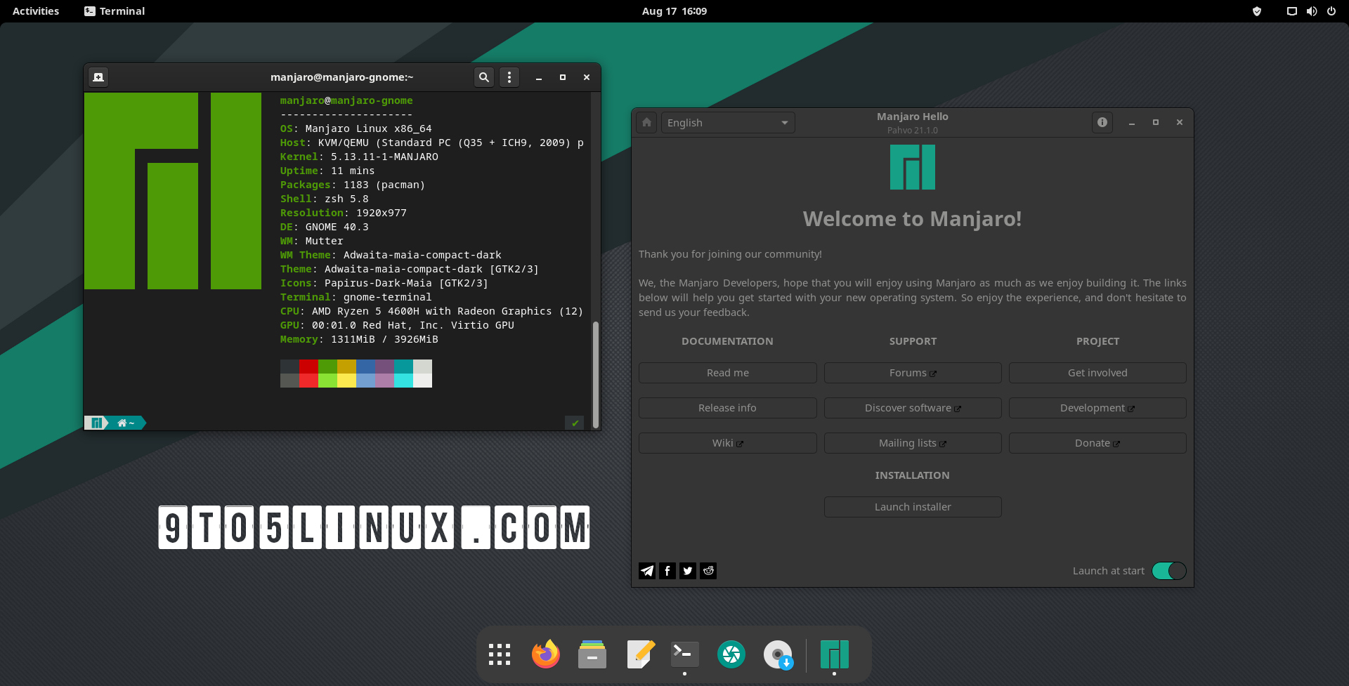 Manjaro 21.1 “Pahvo” Released with Linux Kernel 5.13, GNOME 40, and Improved Installer