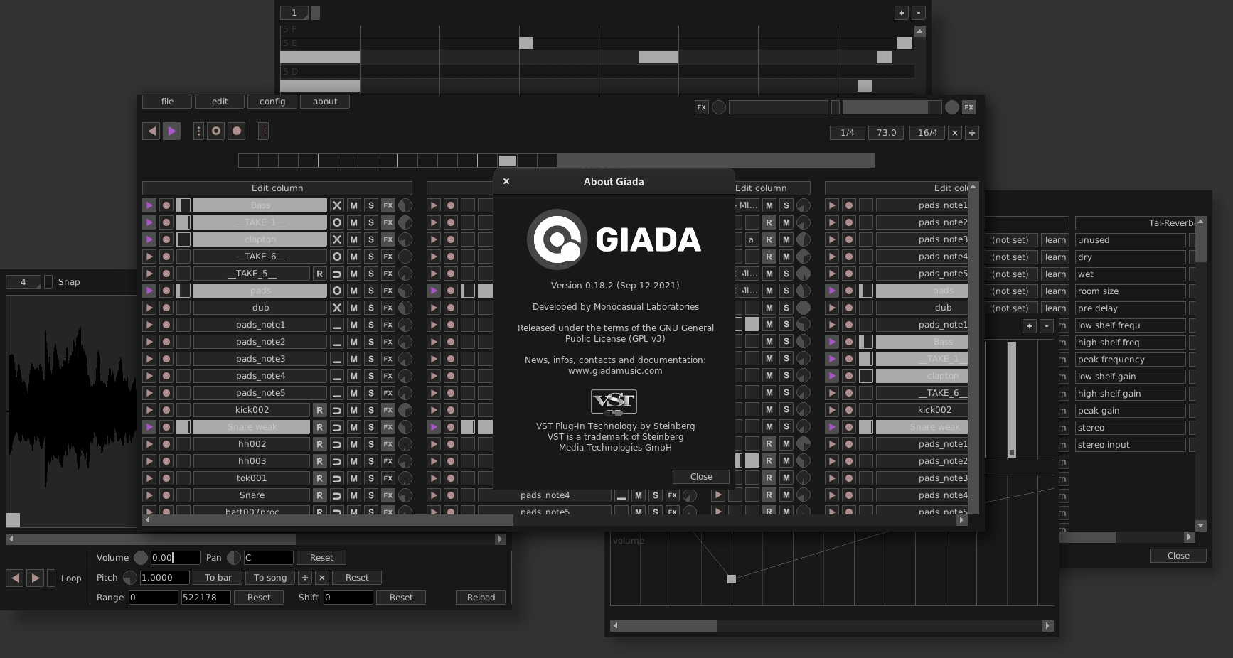 Giada 0.18.2 Hardcore Loop Machine Brings New Stereo In/Out Audio Meters, Revamped Action Editor