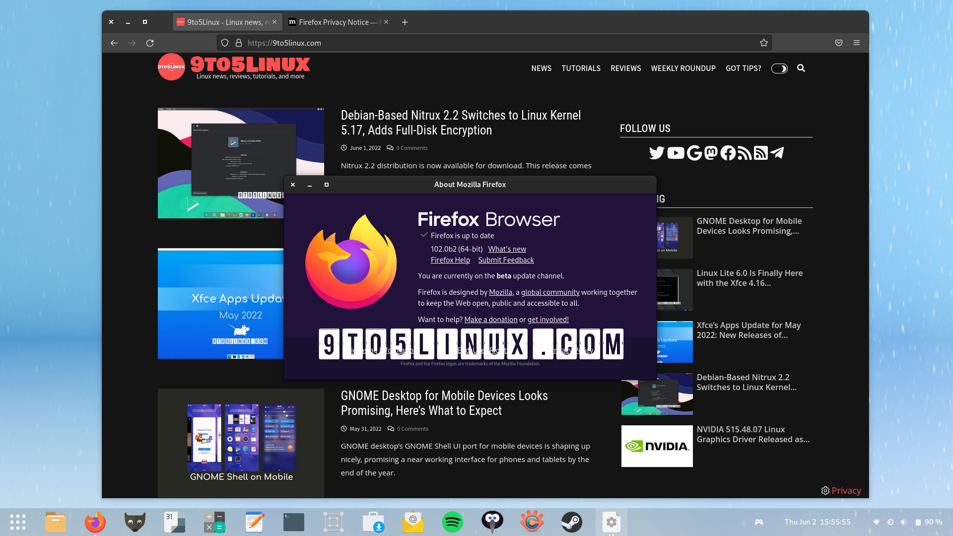 Firefox 102 Enters Beta Testing with Geoclue Support on Linux, Improved PDF Reading