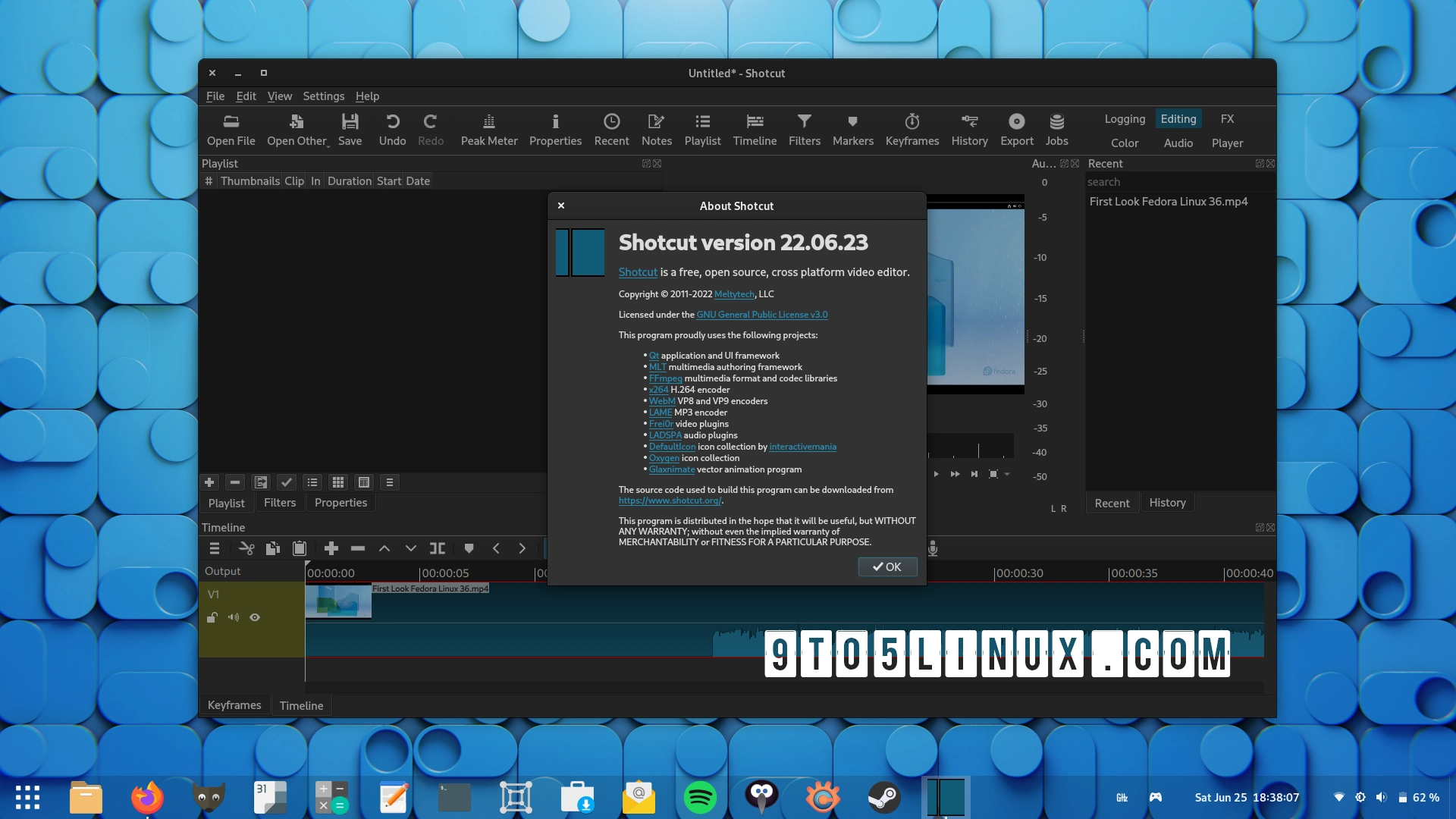 Shotcut 22.06 Video Editor Brings Glaxnimate Support, Keyframes Expansion, and More