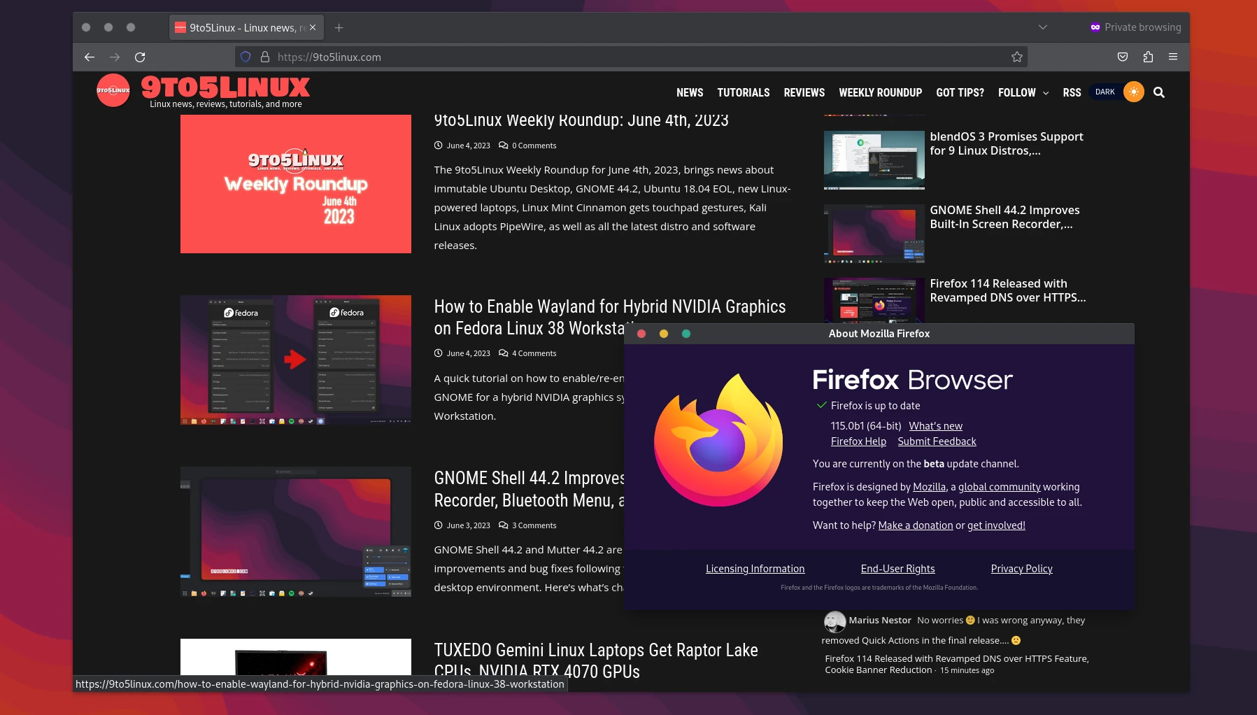 Firefox 115 Beta Brings Cookie Banner Reduction, Quick Actions in Address Bar