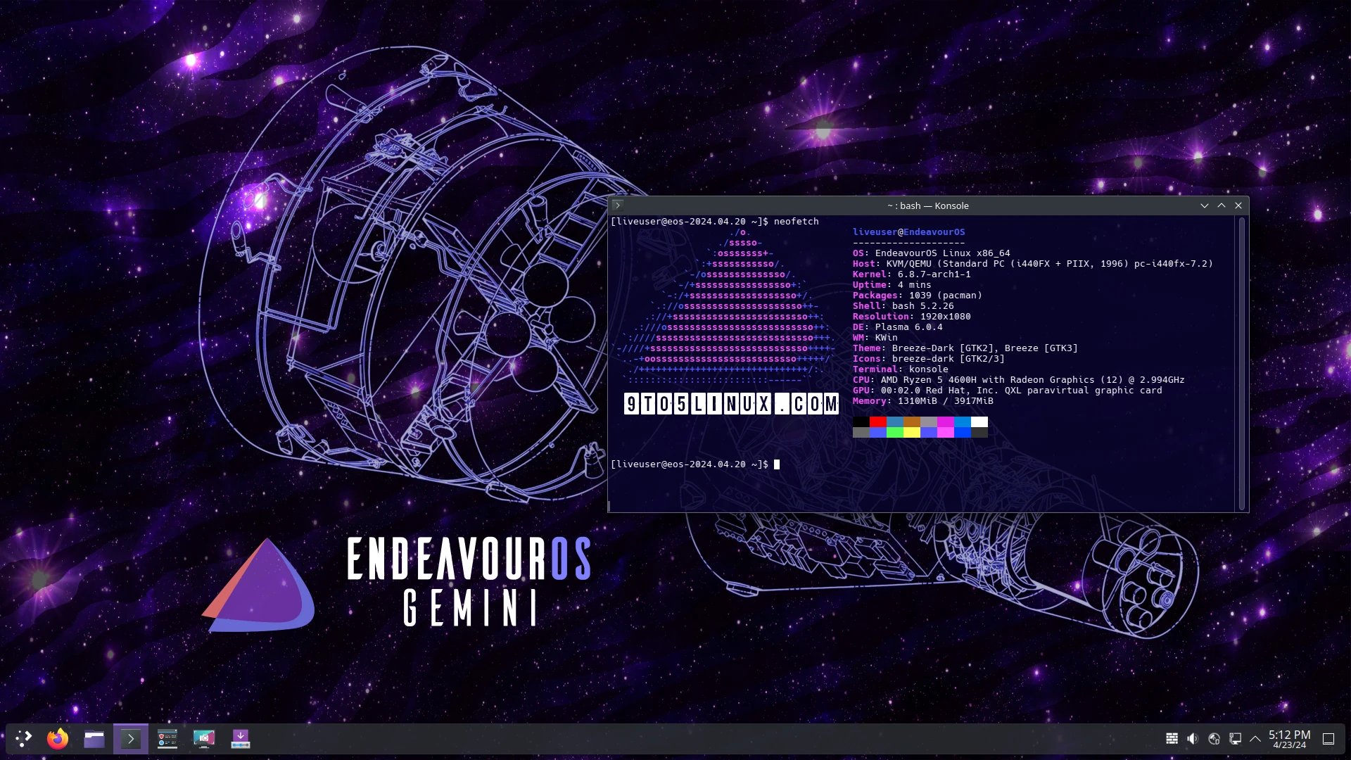 EndeavourOS Gemini Lands with the KDE Plasma 6 Desktop Environment